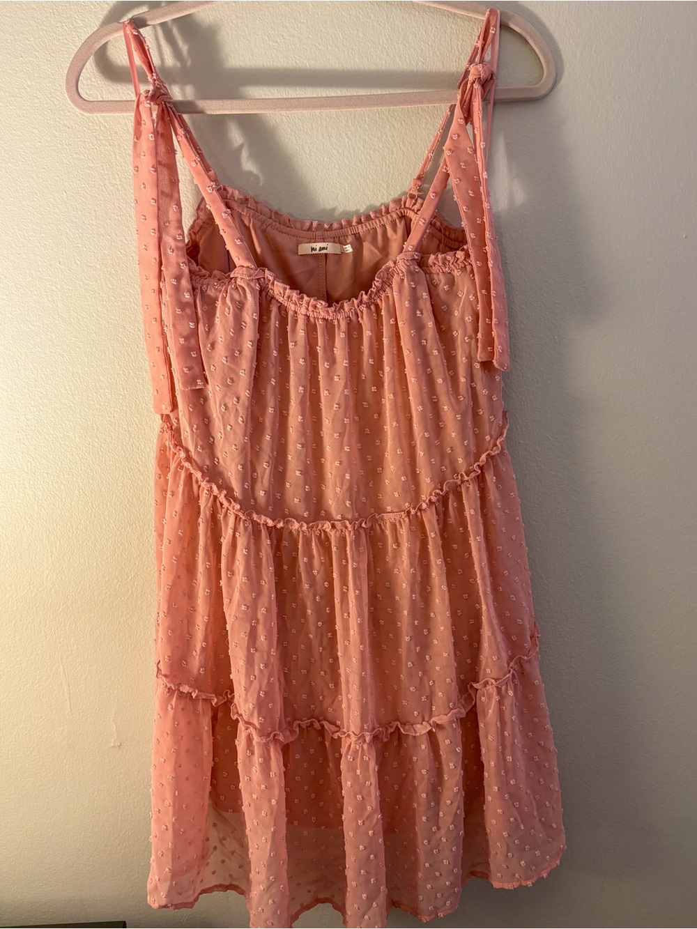 Francesca's Collections Pink Tiered Tie-Strap Swiss Dot Mini Dress